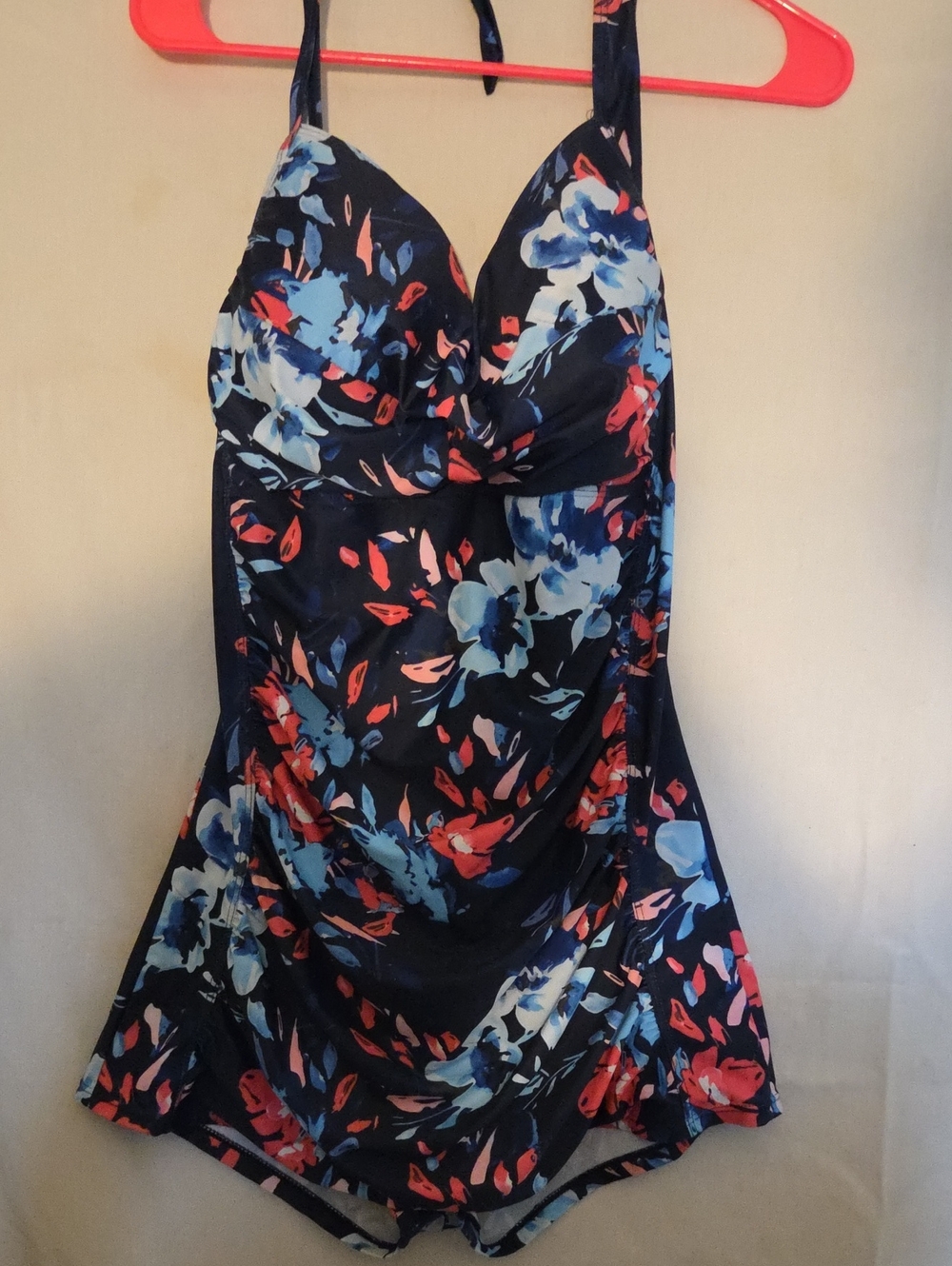 Navy Floral One-Piece Swimsuit with Blue & Coral Print